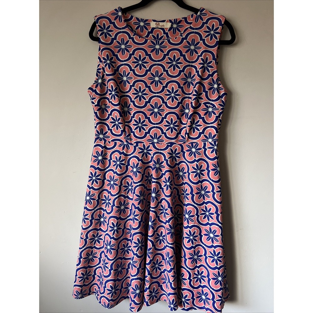 Aryeh Floral Daisy  Preppy Sleeveless A-line Fit Flare Dress Size Large Vacation